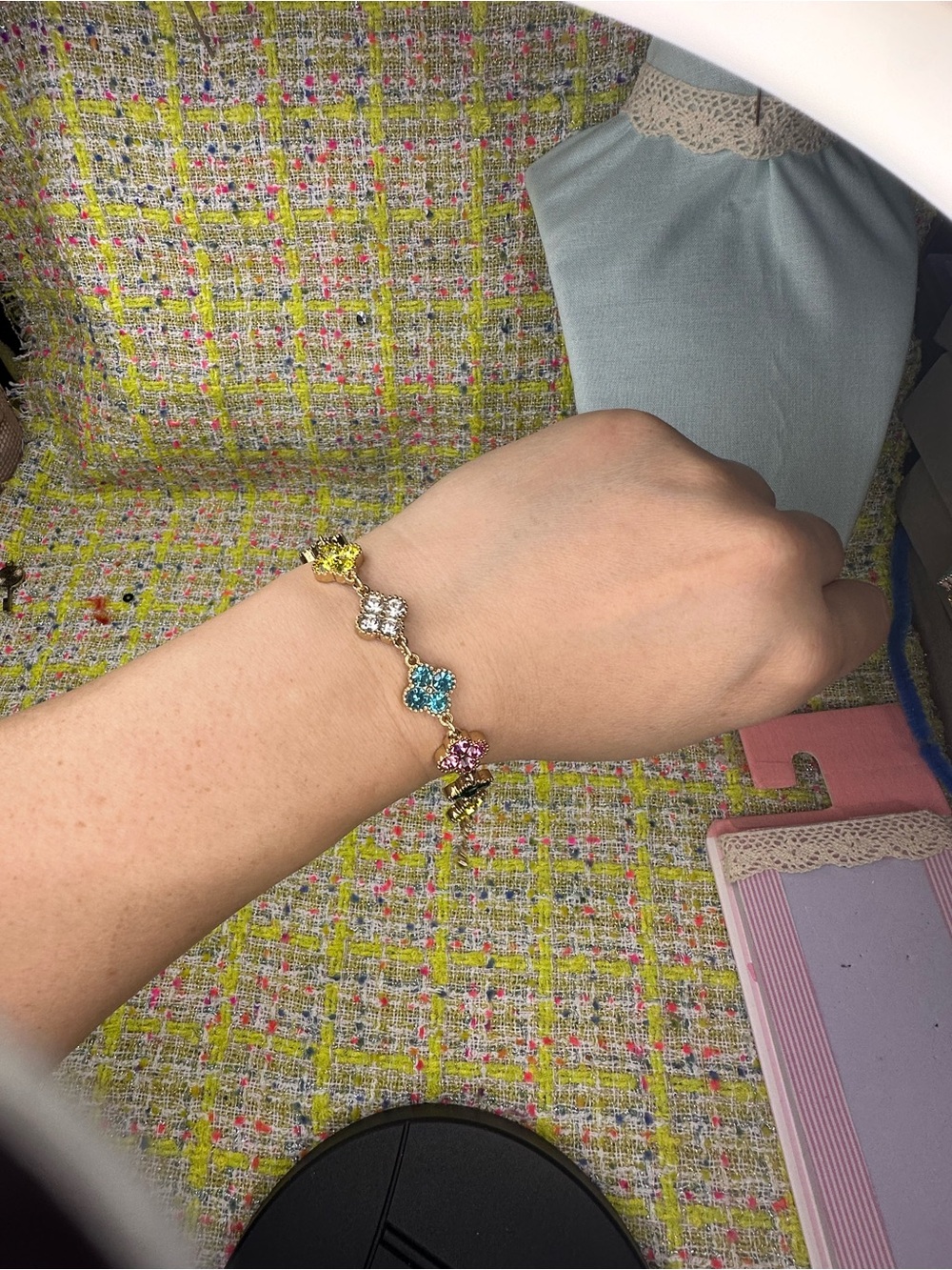 Gold multicolor diamond bracelet